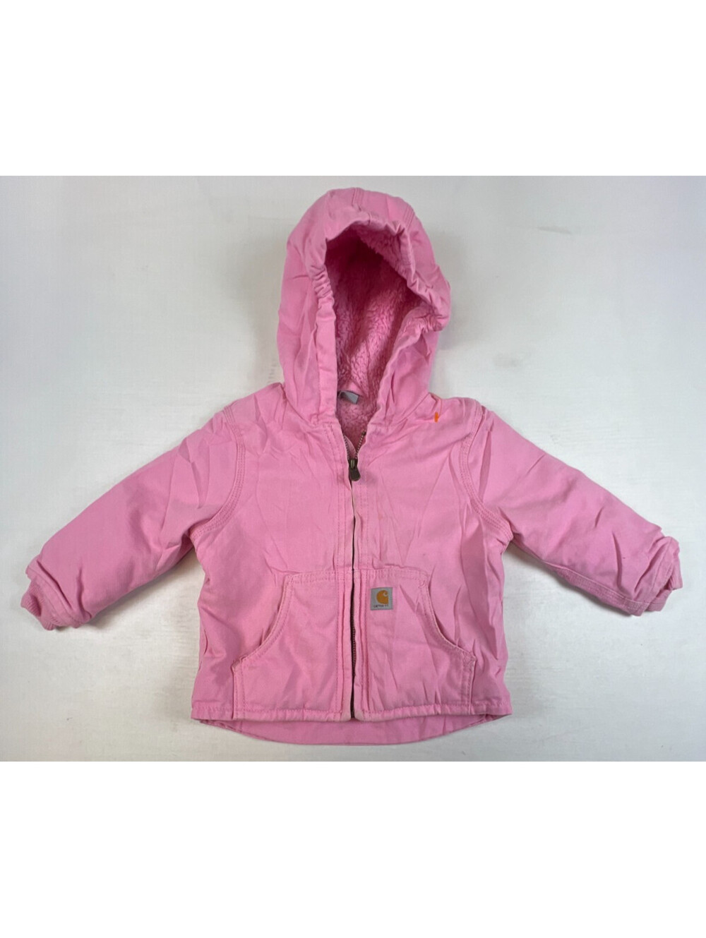 Carhartt Girls Baby 18M Pink Full Zip Hooded Canvas Sherpa Lined Jacket Coat